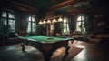 Interior of a luxury living room with billiard table. AI generated Royalty Free Stock Photo