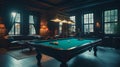 Interior of a luxury living room with billiard table. AI generated Royalty Free Stock Photo