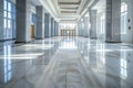 Interior of luxury lobby of modern commercial building, clean shiny floor in office hall after professional cleaning service. Royalty Free Stock Photo