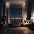 Interior of luxury penthouse bedroom at night Royalty Free Stock Photo
