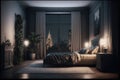 Interior of luxury penthouse bedroom at night Royalty Free Stock Photo