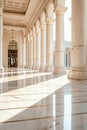 Interior of luxury porch of commercial building, vertical view of clean shiny floor in hallway after cleaning service. Concept of Royalty Free Stock Photo