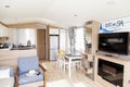 Interior of luxury six berth static caravan. Detail photo of Sta