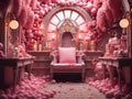 Interior of luxury stylish room in pink colors, dollhouse pink interior