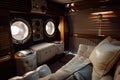 Luxurious vip van with powerful audio system and comfortable seats Royalty Free Stock Photo