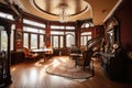 Interior of luxury villa in the Art Nouveau style with illumination from the window and backlight