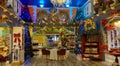 Interior of magic christmas shop with beautiful decorations in Lazio