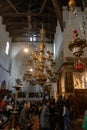 The interior of the main hall of the Church of Nativity in Bethlehem in the Palestinian Authority, Israel Royalty Free Stock Photo