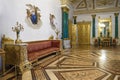 Interior of the Malachite living room of Empress Alexandra Fedorovna. Hermitage