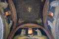 Interior of Mausoleum of Galla Placidia, a chapel embellished with colorful mosaics in Ravenna. It was designated as Unesco World