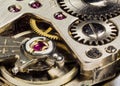 Interior of a mechanical lady's hand watch (extreme macro) Royalty Free Stock Photo