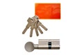 Interior mechanism of door locking and keys Royalty Free Stock Photo