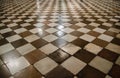 Interior of medieval cathedral with chess floor