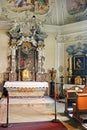 Interior of medieval Cerveny Kamen Red Stown Castle. Church in the castle