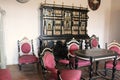 Interior of medieval Cerveny Kamen Red Stown Castle. Room with secretaire, Casta, Slovakia