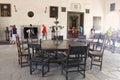 Interior of medieval Cerveny Kamen Red Stown Castle. Room with table