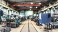 Interior of metalworking factory workshop hangar. Modern industrial enterprise production Royalty Free Stock Photo