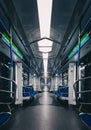 Interior of a metro train car in Moscow without people Royalty Free Stock Photo