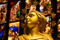 Milan, Italy - September 05, 2017: Interior of Milan Cathedral Duomo. Statue of golden Madonna.