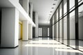 Interior of minimalistic hall in office building or hospital in grey, white and black colors with details in trendy yellow color. Royalty Free Stock Photo