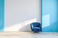 White blue living room, blue armchair Royalty Free Stock Photo