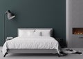 Interior mock up, loft style. Empty dark wall in modern bedroom. Copy space for your artwork, picture, poster Royalty Free Stock Photo