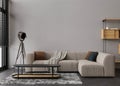 Interior mock up, loft style. Empty wall in modern living room. Copy space for your artwork, picture, poster. Industrial Royalty Free Stock Photo