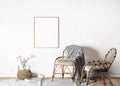 Interior Mock Up Poster Frame In White Modern Background, Living Room, Scandinavian Style