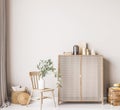 Interior mock up in white simple design with wooden furniture, Scandinavian style