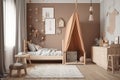 Interior mockup of a children\'s bedroom in a Scandinavian style. Royalty Free Stock Photo