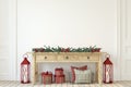 Interior mockup. Christmas farmhouse interior. 3d render