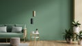 Interior mockup green wall with green sofa and decor in living room Royalty Free Stock Photo