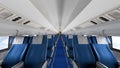 Interior of modern airplane with passengers on seats. Empty airplane seats in modern airplane interior. 3D Rendering