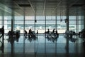 Interior of modern airport with silhouettes of passengers Royalty Free Stock Photo