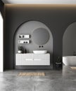 Interior of modern bathroom with concrete and black walls, concrete floor and comfortable white sink Royalty Free Stock Photo