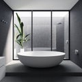 Interior of modern bathroom with gray tiles and glass grey walls and sink - 3d rendering Royalty Free Stock Photo