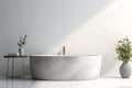 Interior of modern bathroom with marble bathtub and minimalist decoration Royalty Free Stock Photo