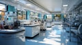 The interior of a modern biological laboratory. Equipment and furniture in the room for scientific research.