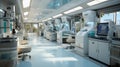 The interior of a modern biological laboratory. Equipment and furniture in the room for scientific research.