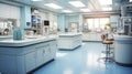 The interior of a modern biological laboratory. Equipment and furniture in the room for scientific research.