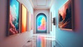 Interior of modern bright gallery with pictures on wall. 3D rendering Royalty Free Stock Photo