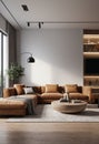 interior of modern bright living room with grey sofa 3d render Royalty Free Stock Photo