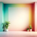 Interior of a modern bright room with an empty rainbow wall, minimalist mockup, 3D rendering, generative ai Royalty Free Stock Photo