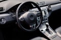 Interior of modern car, steering wheel, dashboard. Royalty Free Stock Photo