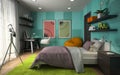 Interior of modern childroom with blue wall 3D rendering 4 Royalty Free Stock Photo