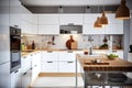 Interior of modern comfortable kitchen. Generative AI. Royalty Free Stock Photo