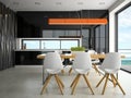 Interior of modern design kitchen 3D rendering Royalty Free Stock Photo