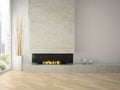 Interior of modern design loft with fireplace 3D rendering 2 Royalty Free Stock Photo