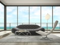 Interior of modern design room with sea view 3D rendering Royalty Free Stock Photo