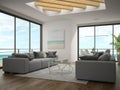 Interior of modern design room with sea view 3D rendering Royalty Free Stock Photo